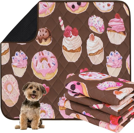 IEUUMLER Washable Pee Pads for Dogs, 2 Pack Cake Pattern Reusable Waterproof Puppy Potty Pads, Non-Slip Absorbent Pet Training Pads for Playpen Crate Bed EU015 Coffee Cake, 36x24