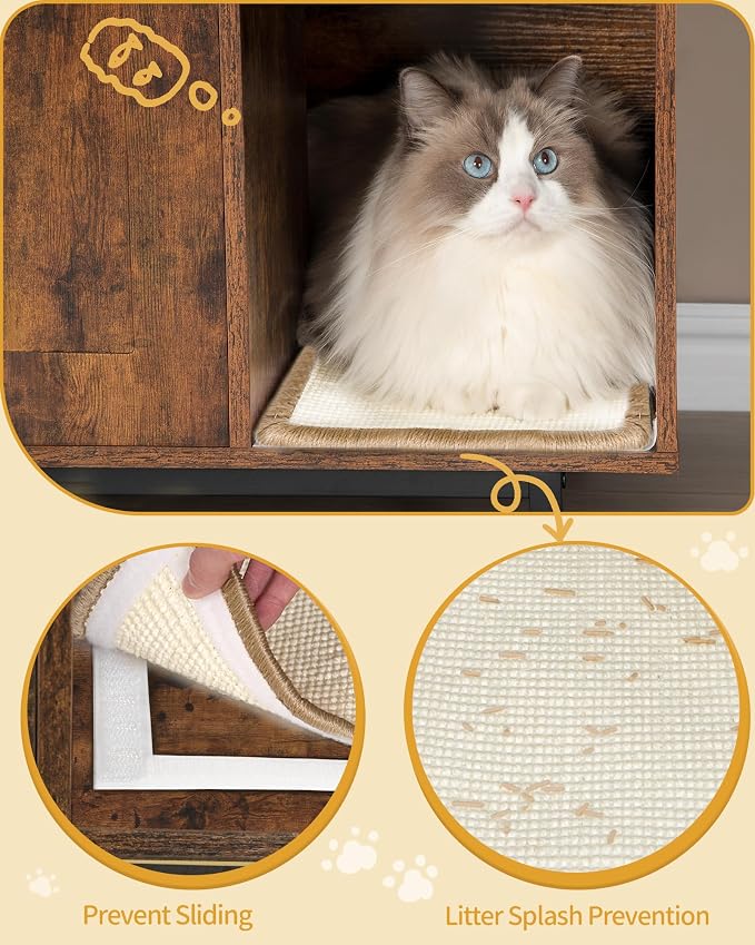 Hzuaneri Cat Litter Box Enclosure Enclosed, Hidden Litter Box Cabinet Furniture with Storage, Wooden Indoor Cat House Large, Modern End Table for Living Room Entryway, Rustic Brown and Black CB01501B