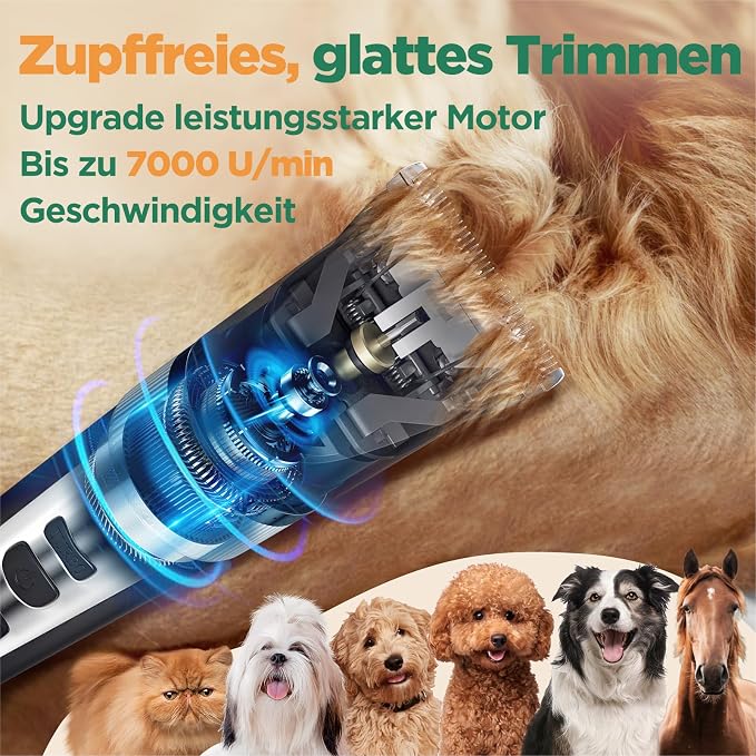 Gimars Professional 7000rpm Low Noise 55db Cordless Rechargeable Dog Clippers, 3.0 Motor Powerful Dog Long Hair Trimmer Grooming Shaver Kit, Home Electric Pet Hair Clippers for Cat, Horse