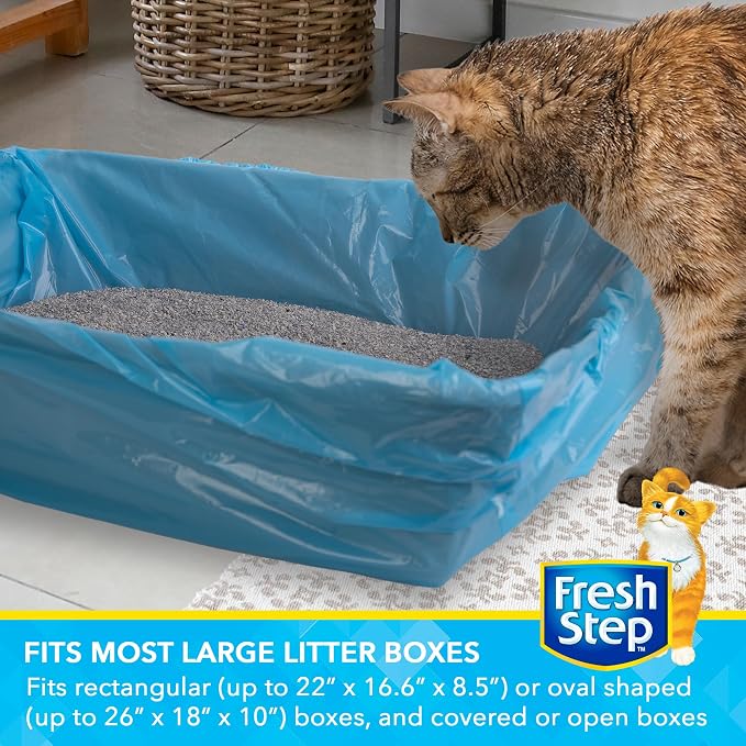 Fresh Step Jumbo Drawstring Cat Litter Box Liners Scented Heavy Duty Kitty Litter Bags for X-Large Oval or Rectangle Pans Easy Lift Out Cleanup 36 x 19 IN 15 Count Single Box Daily Box Changes