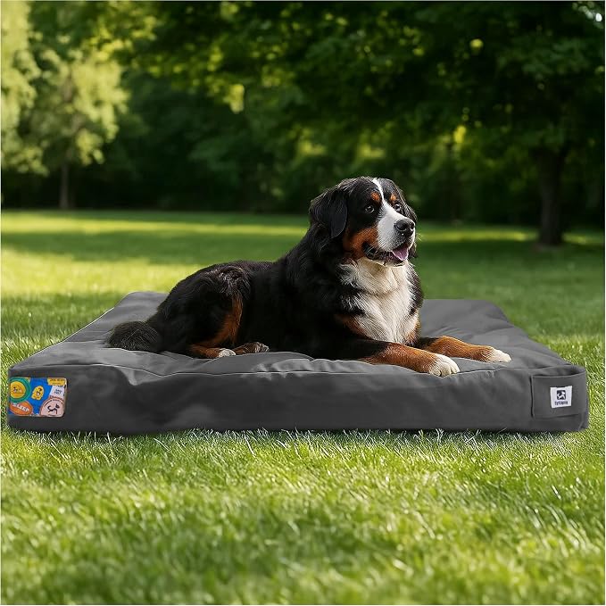 Sytopia 47 Inch Canvas Outdoor Dog Bed for XXL Dogs, Chew Proof Dog Bed with Waterproof Machine Washable Removable Cover, Durable Indoor Patio Pet Pad for Crate, Dark Grey