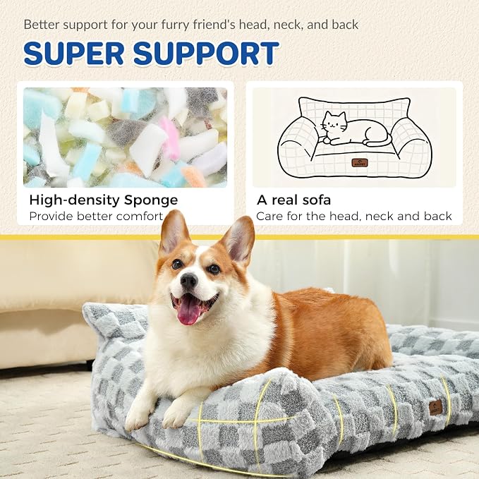 ABCPET Cat Bed Cat Couch for Puppy and Kitten, Fluffy Pet Sofas Medium Dog Sofa Bed, Supportive Cats Sofa for Indoor Cats, Washable Cover & Non-Slip, 32 inch, Grey