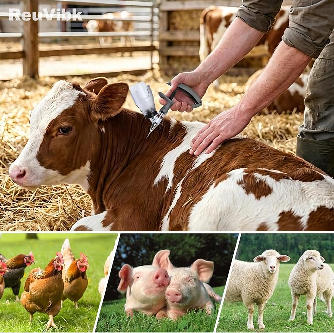 5ML Livestock Syringe Gun, Automatic Self Refill Injection Gun Continuous Adjustable Bottle Attachment Livestock Animal Syringe with 10 Needles, for Chicken, Duck, Pig, Sheep, Cow Poultry (Grey)