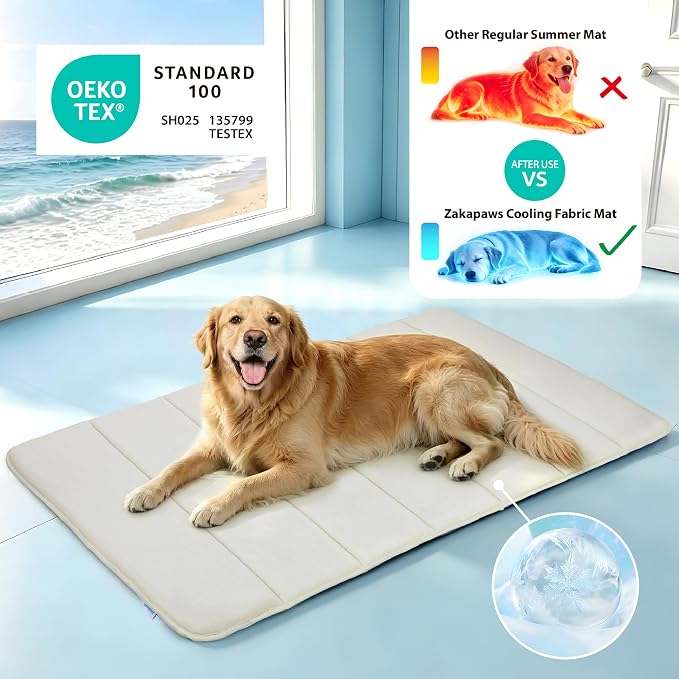 Dog Cooling Mat for Large Dogs – 35"x23" Orthopedic Memory Foam Pad for Summer, Hot Weather & Joint Relief | Washable, Non-Slip Crate Mat for Senior Dogs, Travel & Home (Dark Beige)