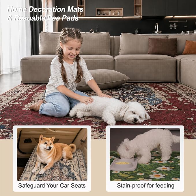 Washable Pee Pads for Dogs, Reusable Puppy Potty Training Pads, Ultra-Absorbent Thick Waterproof Leak-Proof Non-Slip Pads & Mat for Crate, Playpen, Floor, Whelping & Housebreaking , 1 Pack 72"x72"