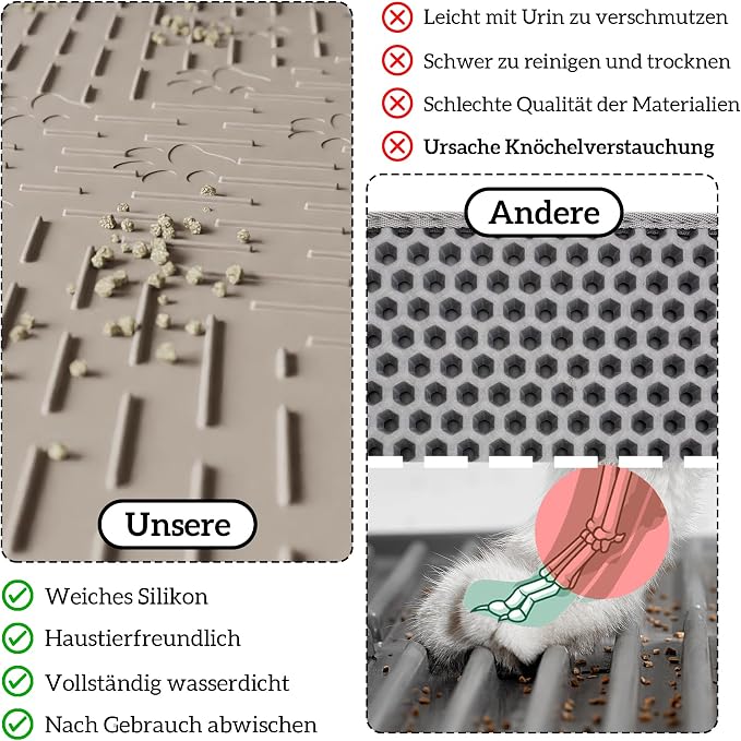 OHMO Cat Litter Mat Trapping Mat Premium Silicone Rubber 23.5x16 Beige, Waterproof and BPA Free Kitty Litter Box Mat, Easy to Clean and Keeps The Floor Tidy
