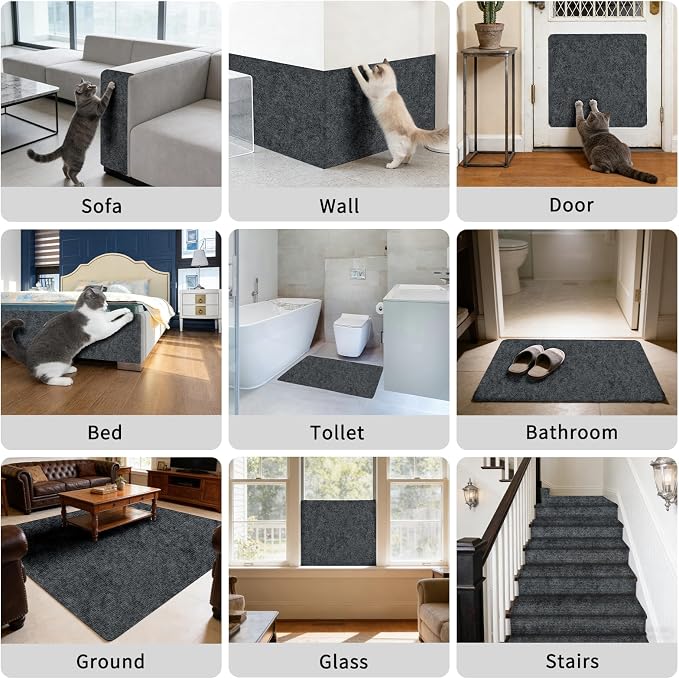 2 Pcs Dark Grey Cat Scratch Mat, 78.7"x15.8" Self-Adhesive Cat Carpet, Trimmable DIY Cat Scratch Pad for Furniture, Couch Protector from Cats, Sofa Protector for Cats, Wall, Cat Tree Replacement Post
