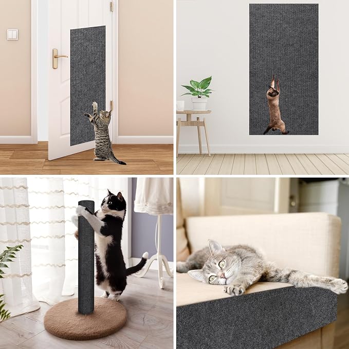 Trimmable Cat Scratcher Mat, 39.4"x15.8" Self-Adhesive Cat Scratching Carpet Pad Replacement for Cat Tree Shelves, Cat Steps and Posts, DIY Cat Scratch Couch Furniture Protector