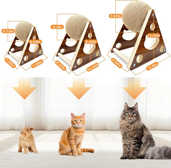 Cat Scratcher Toy,Natural Sisal Rope Cat Scratching Ball Scratcher Toy with Ball for Cats& Kittens&Dogs&Puppy, Interactive Solid Wood Scratcher Pet Toy Suitable for Small Cats and Dogs (Large)