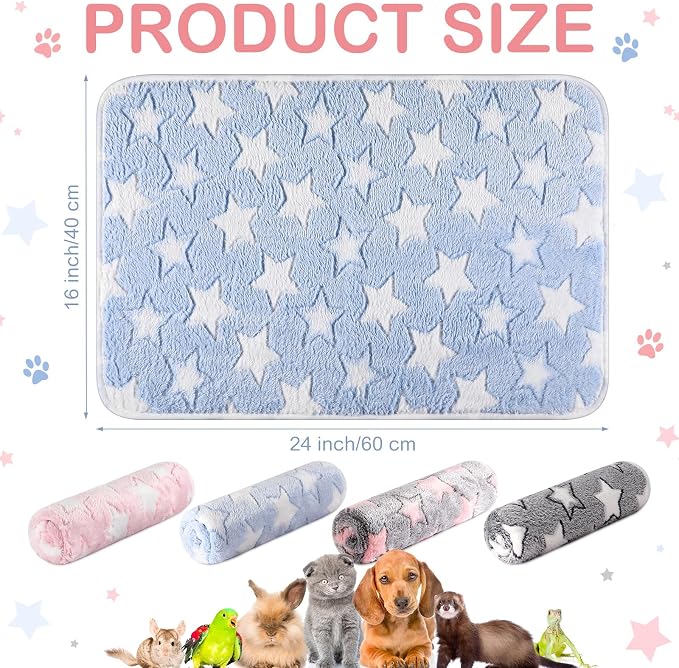 Tudomro 8 Pcs Absorbent Guinea Pig Blankets Washable Small Animal Fleece Bedding Cage Liners Reusable Pet Sleep Mat Pad Cover for Ferret Chinchilla Furniture Protection(Big Star,16 x 24 Inch)