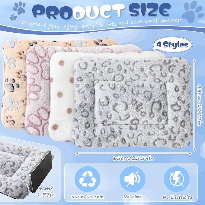 4 Pcs Dog Cat Bed Guinea Pig Mats Ultra Soft Dog Crate Kennel Pad Washable Bunny Bed Anti-Slip Guinea Pig Blankets for Small Animal Pet Cage Accessories(25.6X 17.7 Inch)