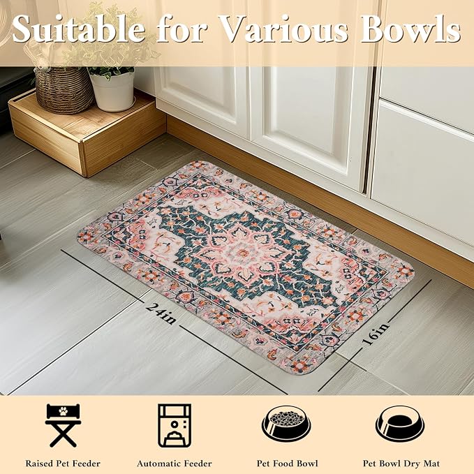 Dog Food Mat for Floors Waterproof Quick Dry Pet Placemat Cat Feeding Bowls Mats for Food and Water, Eco-Friendly Dog Accessories Diatomite Pets Supplies 16" X 24"