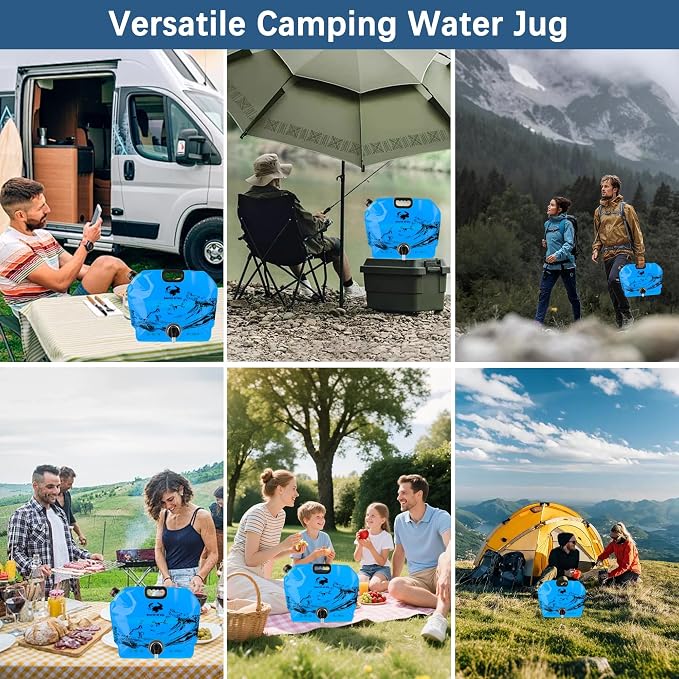 Water Jug Camping 2.1 Gallon Collapsible with Spigot, BPA Free Portable Water Pouch Foldable Water Bags for Outdoor Hiking, Travel and Emergency & Water Storage Containers (Blue-3Pcs)