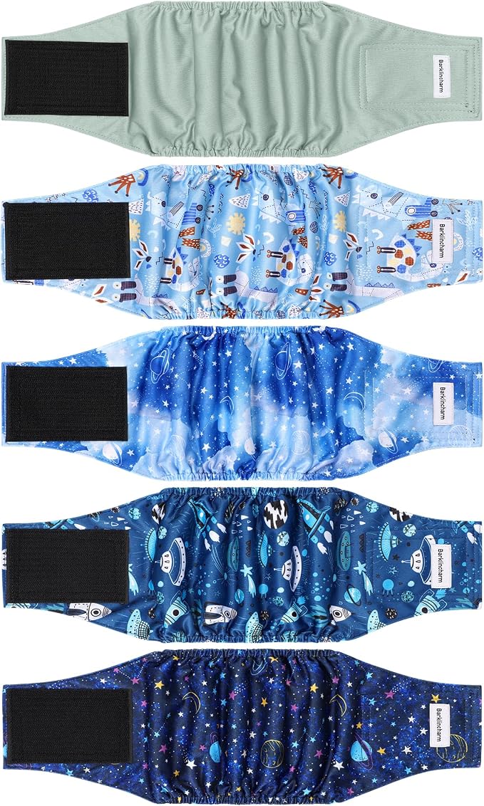 5 Pack Dog Diapers Male, High Absorbing Dog Wraps, Belly Bands for Male Dogs with Incontinence or Frequent Urination, Washable Doggie Diapers Star XL