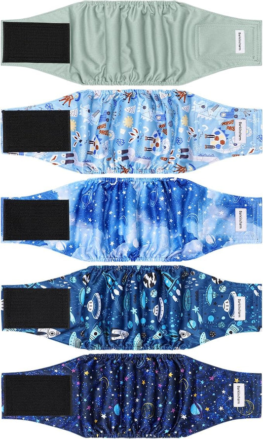 5 Pack Dog Diapers Male, High Absorbing Dog Wraps, Belly Bands for Male Dogs with Incontinence or Frequent Urination, Washable Doggie Diapers Star XXL