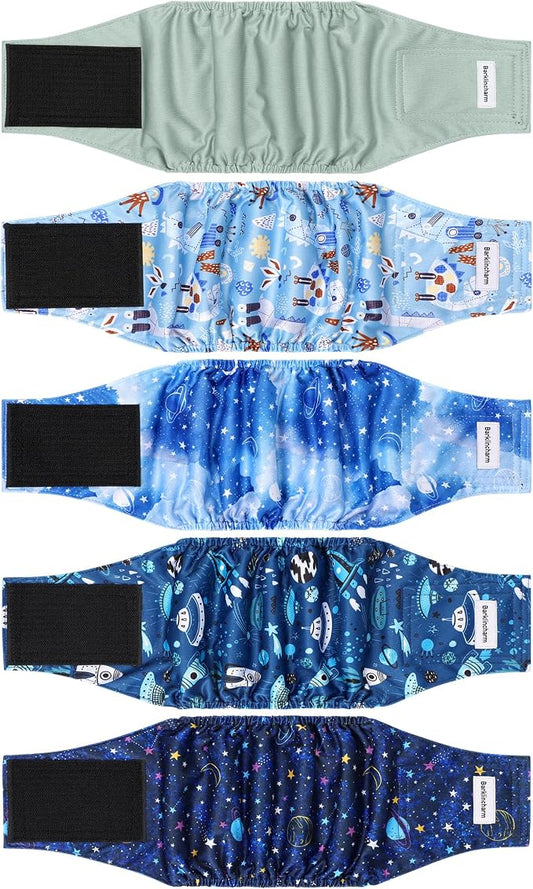 5 Pack Dog Diapers Male, High Absorbing Dog Wraps, Belly Bands for Male Dogs with Incontinence or Frequent Urination, Washable Doggie Diapers Star L