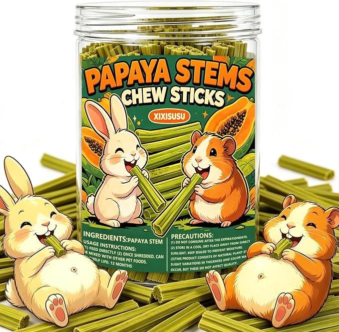 40pcs Natural Papaya Stems Chew Toys, Small Pet Molar Sticks for Rabbits, Hamsters, Chinchillas, Guinea Pigs, Squirrels & Hedgehogs