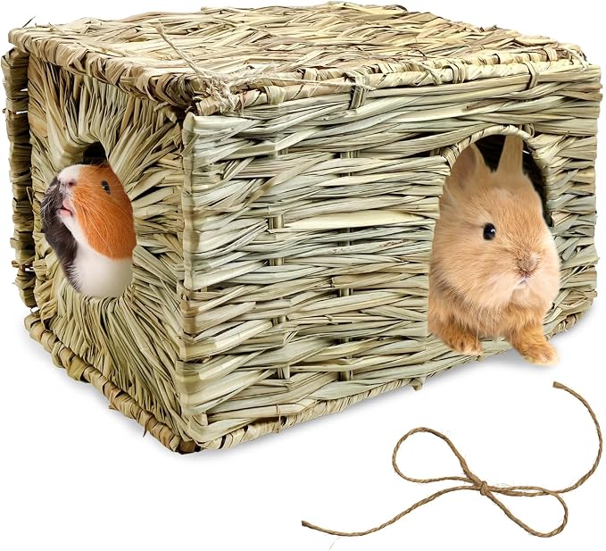 Tfwadmx Rabbit Grass House - Natural Hand Woven Seagrass Play Hay Bed, Hideaway Hut Toy for Bunny Hamster Guinea Pig Chinchilla Ferret