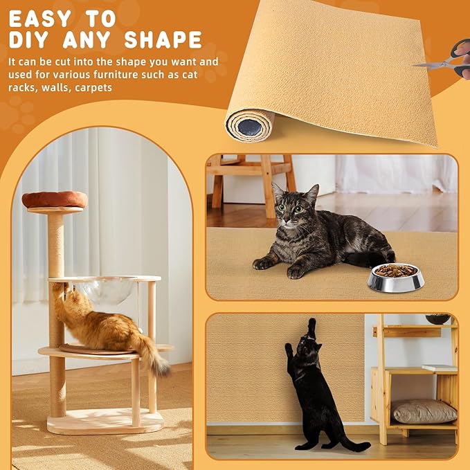 2pack Cat Scratch Couch Furniture and Wall Protector | Adhesive Cat Scratch Pad for Covering Cat Tower, DIY Climbing Cat Scratcher Couch Protector from Cat Claws Scratching (Beige)