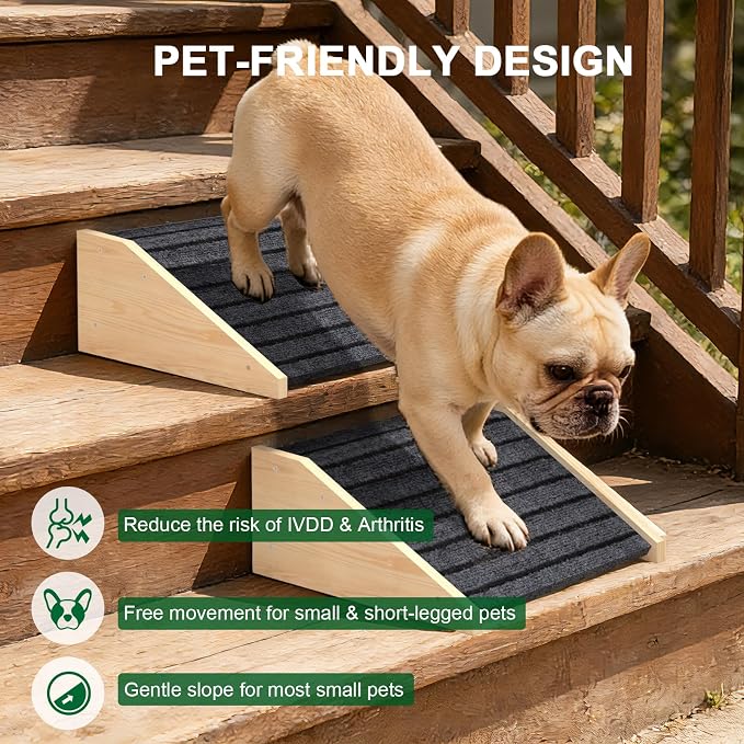 TIMHAKA 4 Pack Dog Ramp for Stairs, Upgraded Widened Non-Slip Dog Stairs for Small Medium Dogs, Wooden Pet Steps for Staircase, Steps and Stairs Assist for Injured & Aged Pets