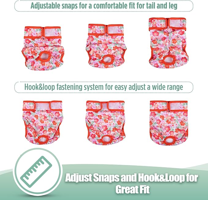 wegreeco Female Dog Diapers, Washable Reusable Pet Puppy Doggie Diapers for Small Medium Large Female Dogs in Heat Period, Doggy Period Panties, 5 Pack, XX-Large, Blossoms