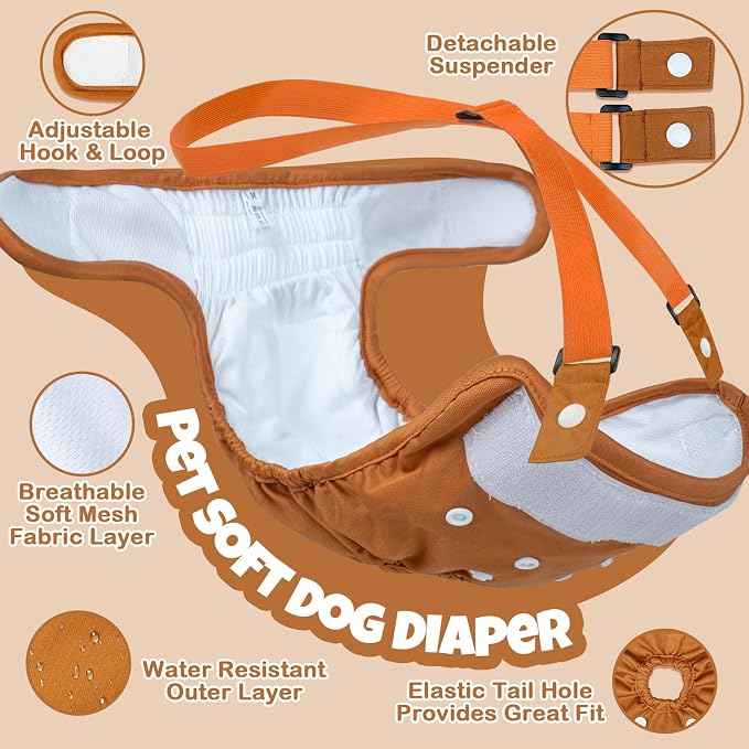 Pet Soft Dog Diapers Female with Suspenders, 3 Pack Reusable Female Dog Diapers for Heat, Dog Period Panties for Doggie in Cycle(Medium, Deepcolor)