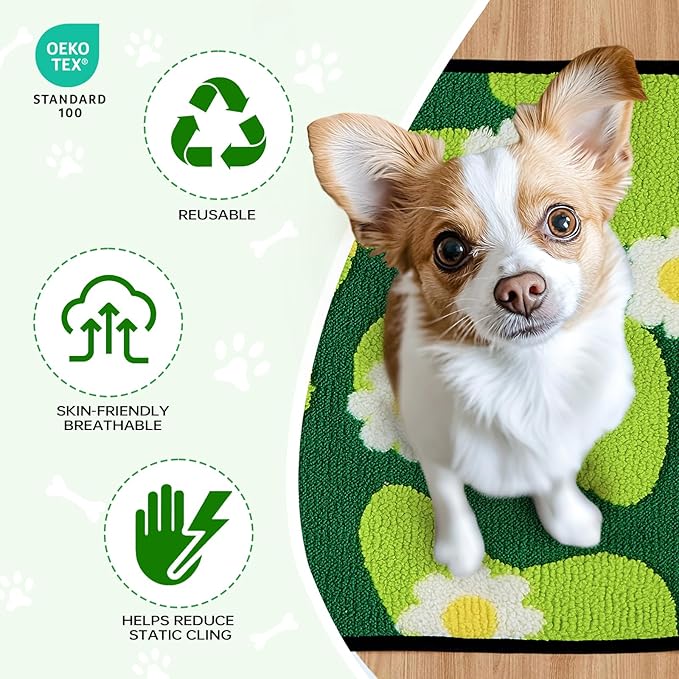 Qeils Reusable Puppy Pads for Small Dogs, Washable Pee Pads with Non-Slip , Absorbent Leakproof Mat for Crates, Playpens, Pet Beds & Whelping, Indoor Potty Training Grass Green, 16"x30", 2 Pack