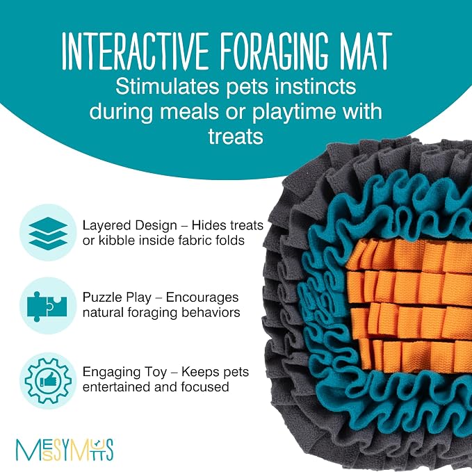 Messy Mutts Square Forage Mat with Suction Cups on Back for Stability | 11” x 11” Snuffle Mat Puzzle for Dogs | Stimulating Sniffing Interactive Puzzle for Dogs