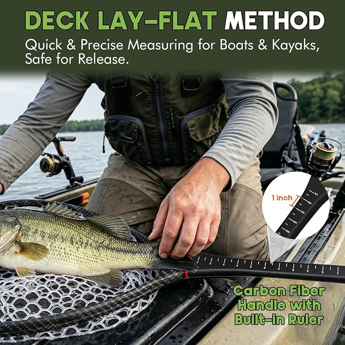 Riverruns Fly Fishing Landing Net Carbon Fiber Trout Net with Measurement Handle, Soft Rubber Mesh - 26" Standard (Wading) / 37" Long (Kayak)