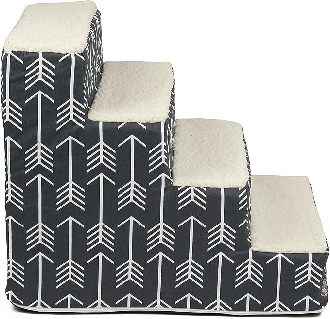 Majestic Pet 4 Step Portable Dog Stairs for Small Dogs to get on Bed Supports 250 lbs or Less – Dog Steps for High Bed with Machine Washable Cover –Pet Stairs for Cats Arrow Navy Blue