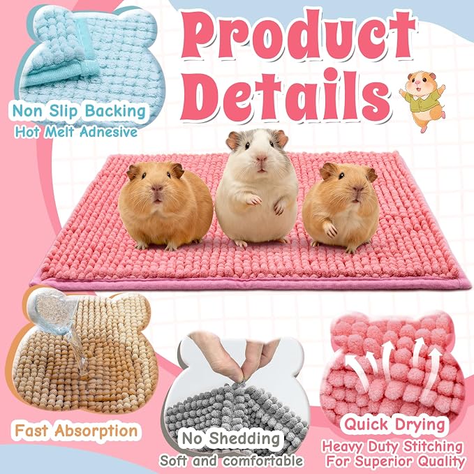 Guinea Pig Cage Liner, 4 PCS Washable Guinea Pig Bedding Fleece Mat, Reusable Pee Pads for Small Animals, Bunny Rabbit Hamster Chinchilla Cage Accessories 16x12 Inch Gray