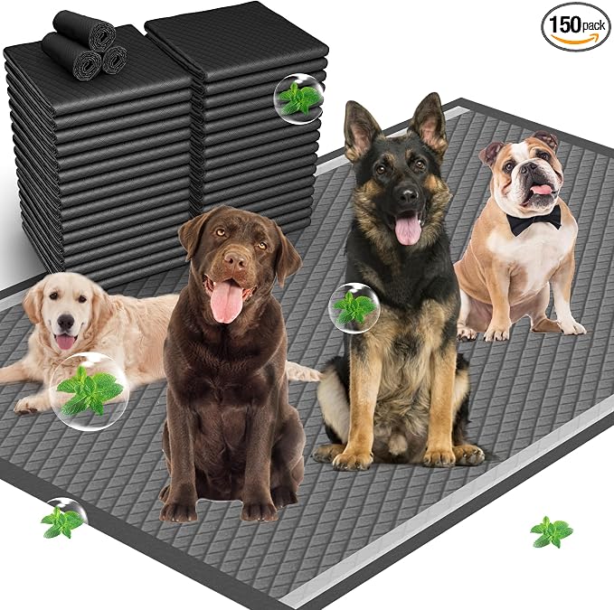 31"x47" Activated Charcoal Dog Pee Pads - 150 Count,Extra Large，Super Absorbent, Leakproof, Long-Lasting Odor Control, Ideal for Large Dogs and Potty Training Puppies