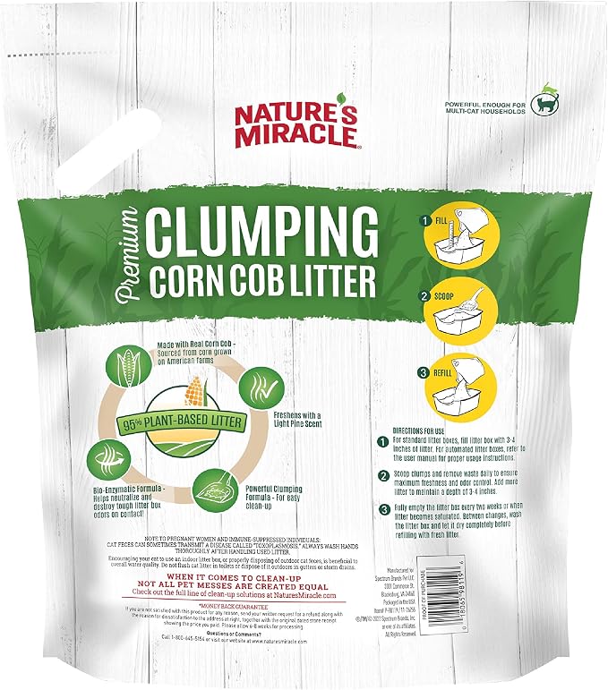 Nature’s Miracle Premium Clumping Corn Cob Litter, 10 Pounds, Made with Real Corn Cob for Fast-Clumping Litter for Multi-Cat Households (Pack of 2)
