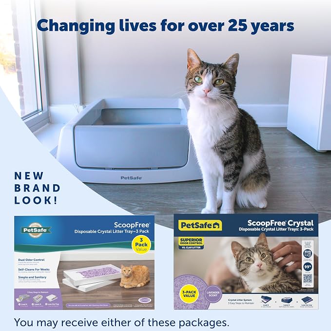 PetSafe ScoopFree Crystal Litter Tray Refills – Lavender Crystals, 3-Pack – Disposable Tray – Includes Leak Protection & Low Tracking Litter – Absorbs Odors on Contact