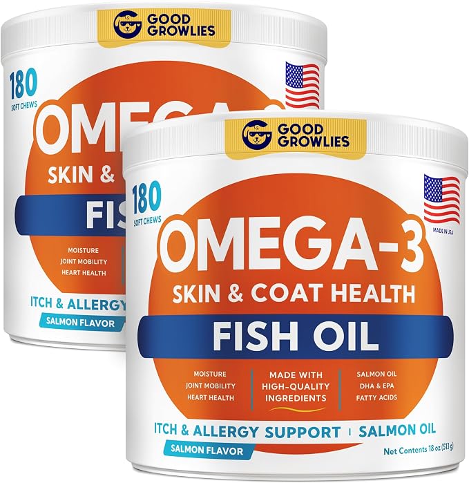 Omega 3 Alaskan Fish Oil Treats for Dogs (360 Ct) - Dry & Itchy Skin Relief + Allergy Support - Shiny Coats - EPA&DHA Fatty Acids - Natural Salmon Oil Chews - Hip & Joint Support - Salmon Flavor