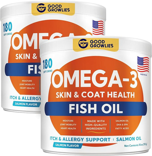 Omega 3 Alaskan Fish Oil Treats for Dogs (360 Ct) - Dry & Itchy Skin Relief + Allergy Support - Shiny Coats - EPA&DHA Fatty Acids - Natural Salmon Oil Chews - Hip & Joint Support - Salmon Flavor