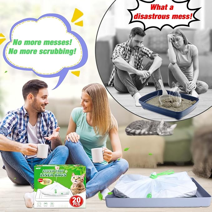 Litter Box Liners Compatible with Pets Scoopfree Litter Box Refill Tray Rectangle Bags with Anti-scratch Cardboard 20 Pack