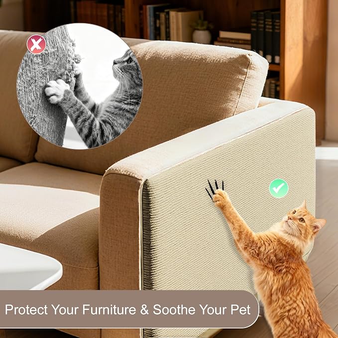Cat Scratch Furniture Protector, Self-Adhesive Cat Scratcher Mat, Couch and Furniture Protector from Cat Claws, Brown, 1 Set