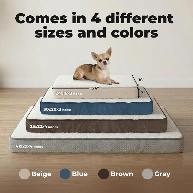 Best Pet Supplies Orthopedic Dog Bed with Memory Foam, Washable Dog Crate Mat for Small, Medium & Large Dogs, Thick Mattress for Crates, Kennels or Floor, Waterproof Pet Bed - Blue, 35 x 22 x 4