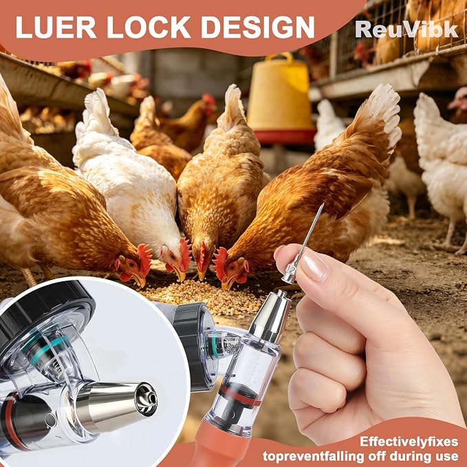 5ML Livestock Syringe, Automatic Self Refill Syringes Continuous Repeating Adjustable Bottle Attachment Livestock Animal Injection Gun with 10 Needles, for Chicken, Duck, Pig, Sheep, Cow Poultry