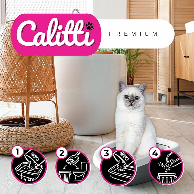 Calitti Premium Crystal Cat Litter – Ultra Absorbent & Maximum Odor Control – 99.9% Dust-Free, Low Tracking, Non-Clumping Silica Gel – Unscented – 32 lb (4 x 8 lb Packs)