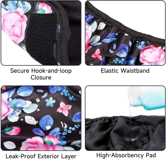 Paw Legend Washable Reusable Female Dog Period Diapers for Heat Doggie Puppy Diapers for Female Dogs (3 Pack, Large)