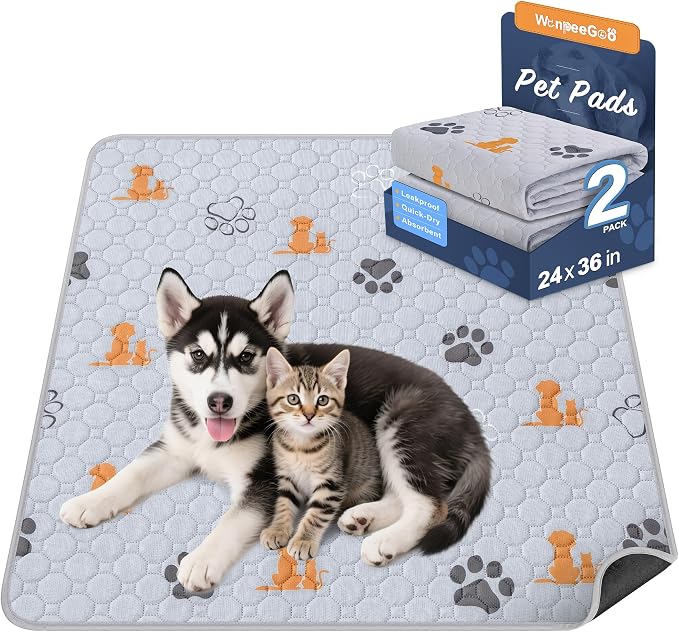 WanpeeGoo Washable Pee Pads for Dogs, 2 Pack Absorbent Reusable Training Dog Pads Pet Puppy Pads, Non-Slip Potty Pads for Whelping, Playpen, Crate, Bed, Orange, 24"x36"