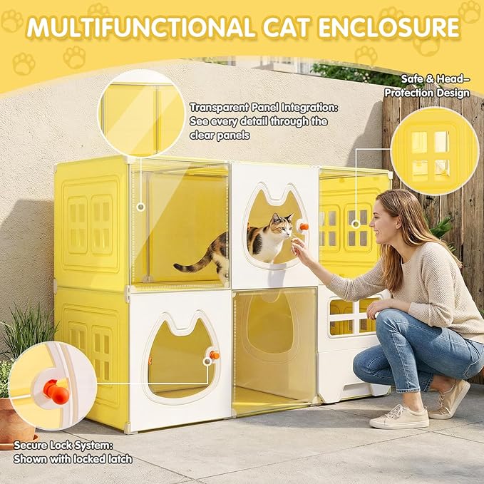 Cat Cage 3-Tier with Built-in Litter Box & Free Scoop Cat Enclosure with Detachable Metal Frame Transparent Window DIY Zones Cats Kennel for 1-3 Cats Indoor Playpen 41" x18" x 41"