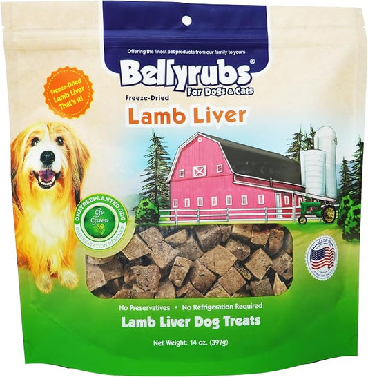 Freeze-Dried Lamb Liver Treats for Small to Large Dogs 14oz | 100% Real Lamb Liver Chews | All-Natural Gluten & Grain Free | High Protein Premium Dog Training Treat | Made in USA