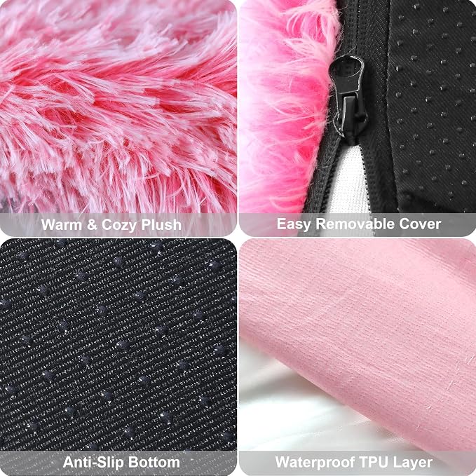 Orthopedic Dog Bed for Medium Dogs, Dual-Layer Memory & Egg-Crate Foam, Washable Warm Winter Plush Cover, Waterproof Liner, Non-Slip Bottom, Crate/Kennel Pad, 35 x 22 Inch, Pink