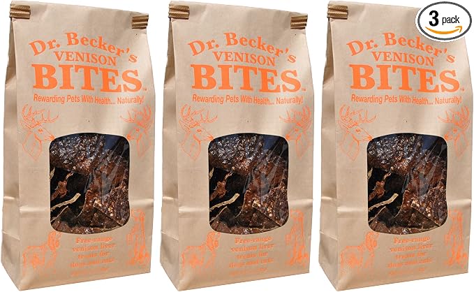 Dr. Becker's Venison Bites | 100% Pure Meat Protein | Grain Free Liver Training Treats for Dogs & Cats, 5 oz (Pack of 3)