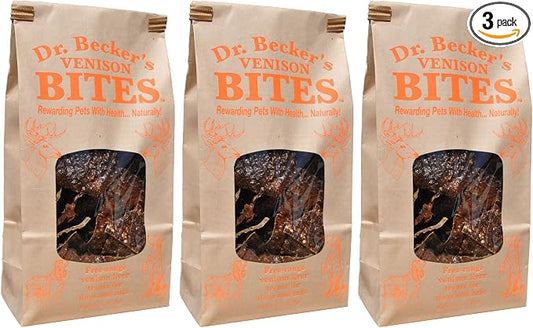 Dr. Becker's Venison Bites | 100% Pure Meat Protein | Grain Free Liver Training Treats for Dogs & Cats, 5 oz (Pack of 3)
