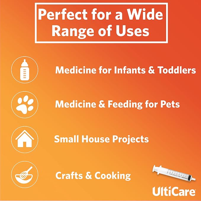 UltiCare 10mL (2 TSP) Oral Tip Syringe – Uses Include Oral Administration of Medicine for Infants. with Cap, Sterile Individually Wrapped, 60 Count