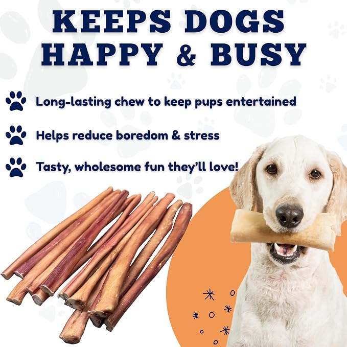 Amazing Dog Treats Bully Sticks 12 Inch - Extra Thick, Long Lasting - 5 Pcs/Pck